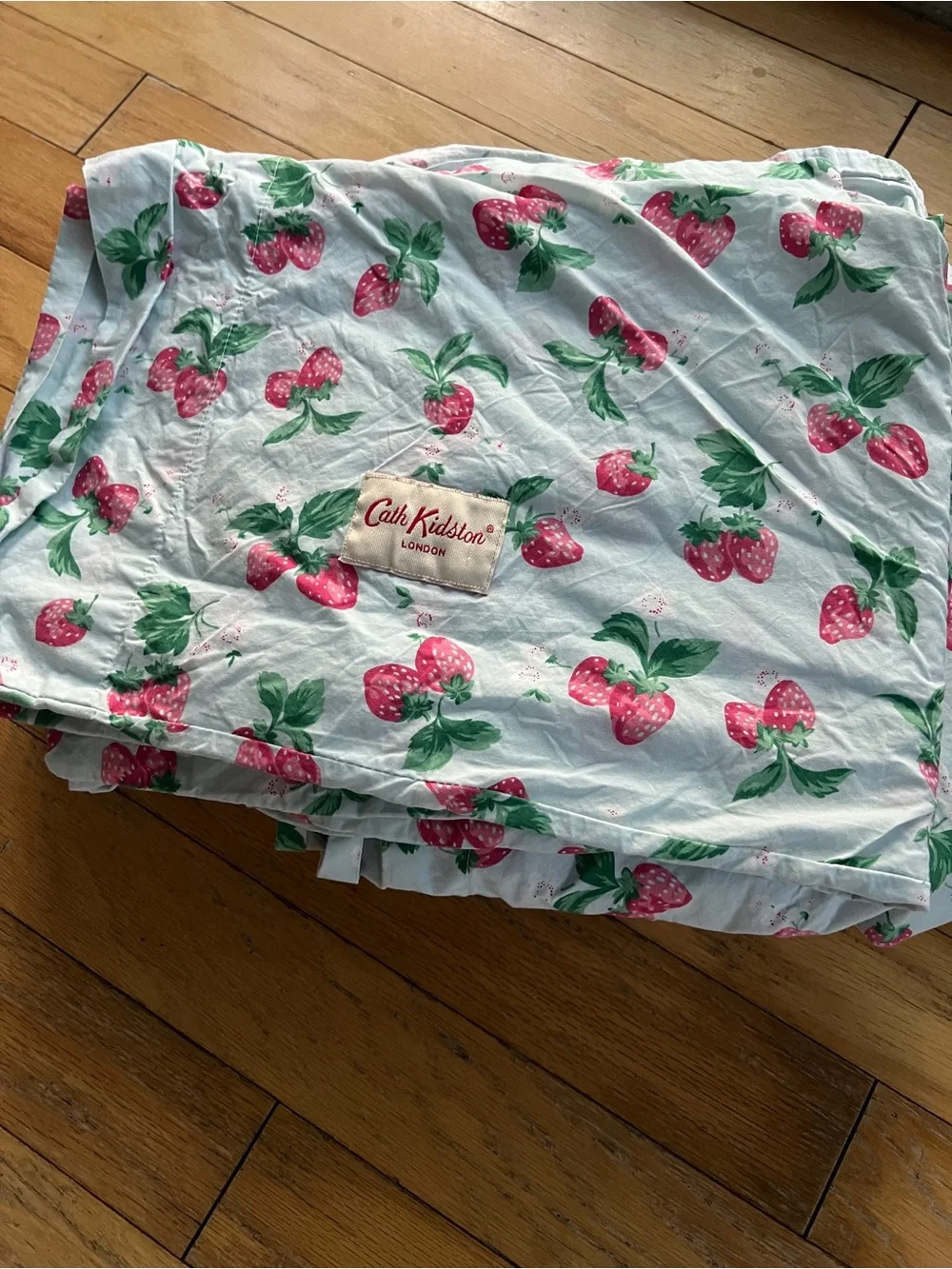 Cath Kidston Strawberry Duckegg Cotton Bedding - Pink & Green on Duck Egg